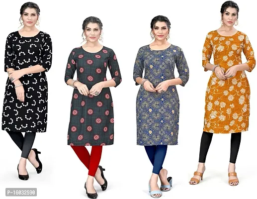 Stylish A-Line Multicoloured Printed Crepe Kurta Pack Of 4-thumb0