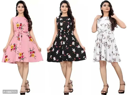 Stylish Fancy Crepe Dresses For Women Pack Of 3