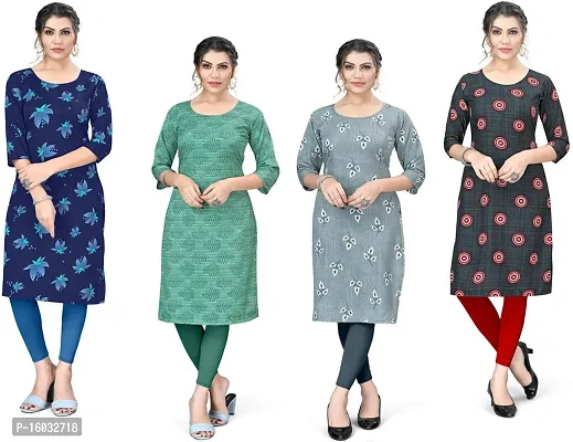 Stylish A-Line Multicoloured Printed Crepe Kurta Pack Of 4-thumb0