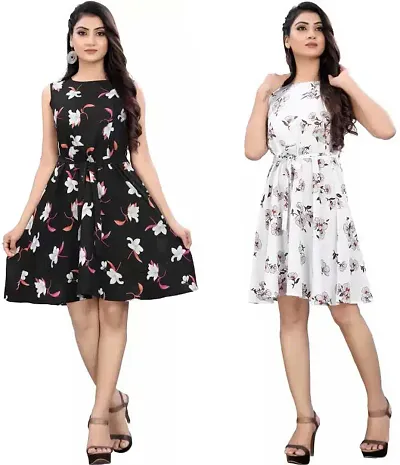 Stylish Fancy Crepe Dresses For Women Pack Of 2