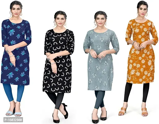 Stylish A-Line Multicoloured Printed Crepe Kurta Pack Of 4-thumb0