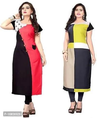 Stylish Colourblocked Crepe Kurta For Women Pack Of 2