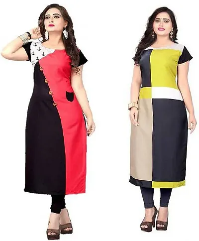 Pack Of 2- Crepe Colourblocked Kurta