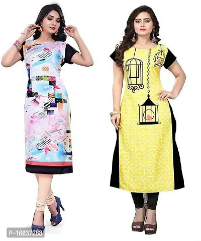 Stylish Printed Crepe Kurta For Women Pack Of 2