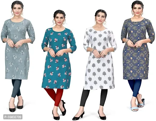 Stylish A-Line Multicoloured Printed Crepe Kurta Pack Of 4-thumb0