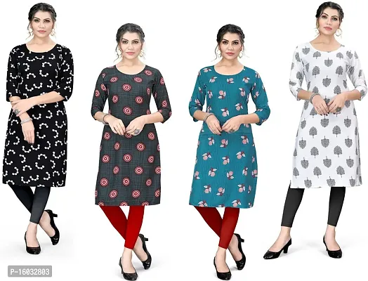 Stylish A-Line Multicoloured Printed Crepe Kurta Pack Of 4