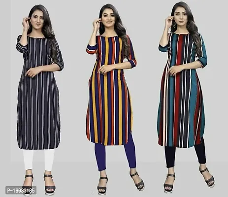 Stylish A-Line Multicoloured Striped Crepe Kurta Pack Of 3-thumb0