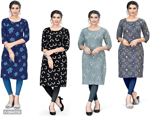 Stylish A-Line Printed Crepe Kurta Pack Of 4-thumb0