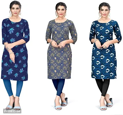 Stylish A-Line Multicoloured Printed Crepe Kurta Pack Of 3-thumb0