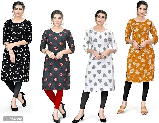 Stylish A-Line Multicoloured Printed Crepe Kurta Pack Of 4