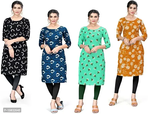 Stylish A-Line Multicoloured Printed Crepe Kurta Pack Of 4-thumb0