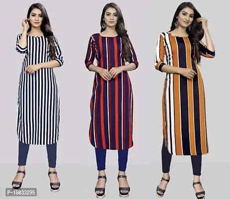 Stylish A-Line Multicoloured Printed Crepe Kurta Pack Of 3-thumb0