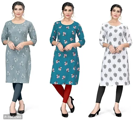 Stylish A-Line Multicoloured Printed Crepe Kurta Pack Of 3-thumb0