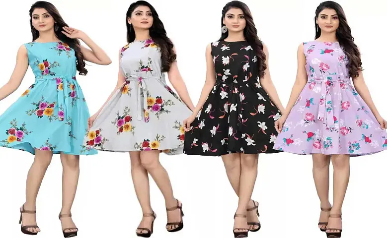 Stylish Fancy Crepe Dresses For Women Pack Of 4