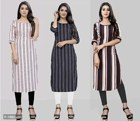 Stylish A-Line Multicoloured Striped Crepe Kurta Pack Of 3