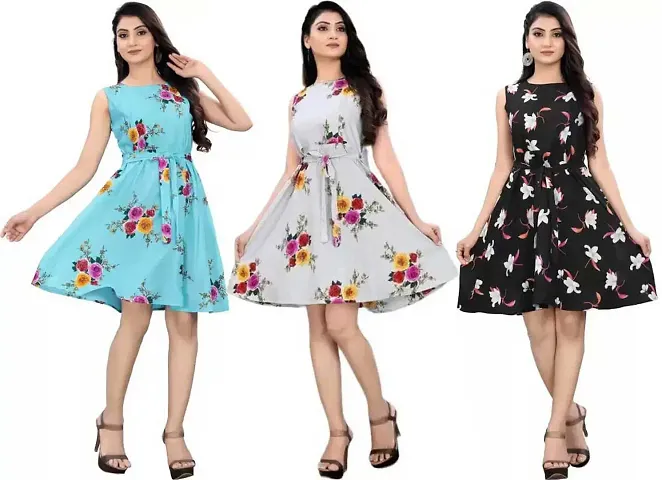 Fancy Crepe Anarkali Printed Kurta - Pack Of 3