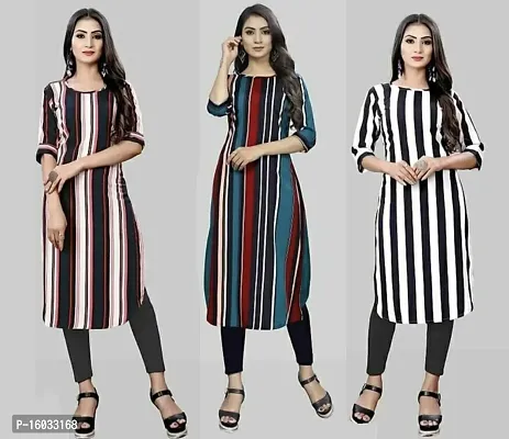 Stylish A-Line Multicoloured Striped Crepe Kurta Pack Of 3-thumb0