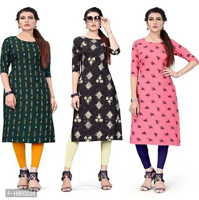 Stylish A-Line Multicoloured Printed Crepe Kurta Pack Of 3