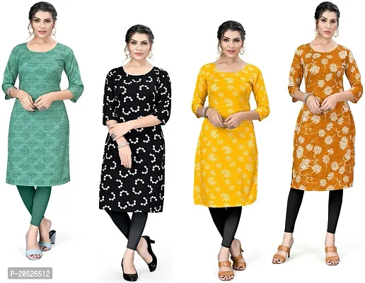 Stylish Fancy Designer Crepe Printed Kurta For Women Combo Of 4