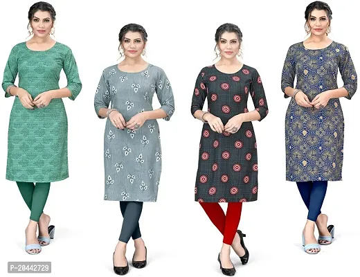 Stylish A-Line Printed Crepe Kurta Pack Of 4-thumb0