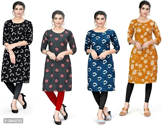 Stylish A-Line Printed Crepe Kurta Pack Of 4