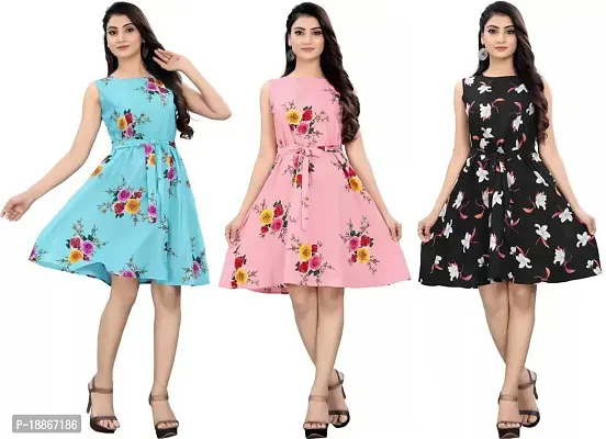 Stylish Fancy Crepe Dresses For Women Pack Of 3-thumb0