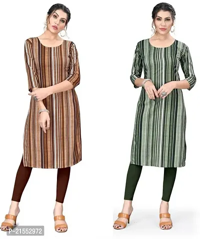 Stylish A-Line Multicoloured Printed Crepe Kurta Combo Of 2-thumb0