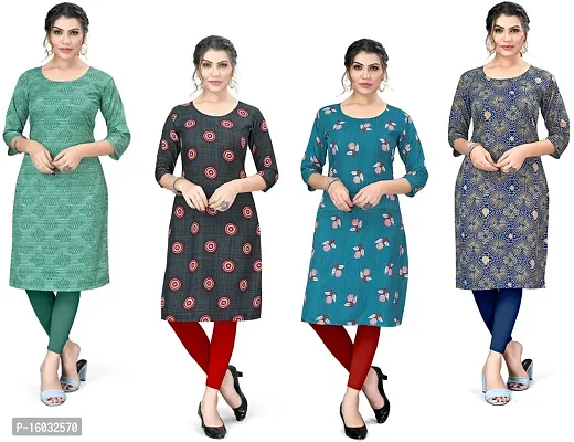 Stylish A-Line Multicoloured Printed Crepe Kurta Pack Of 4