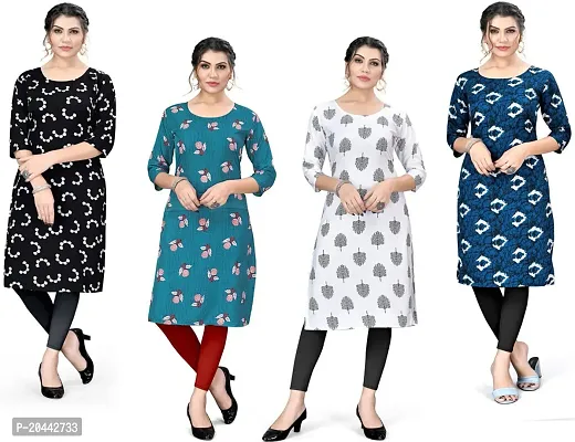 Stylish A-Line Printed Crepe Kurta Pack Of 4-thumb0