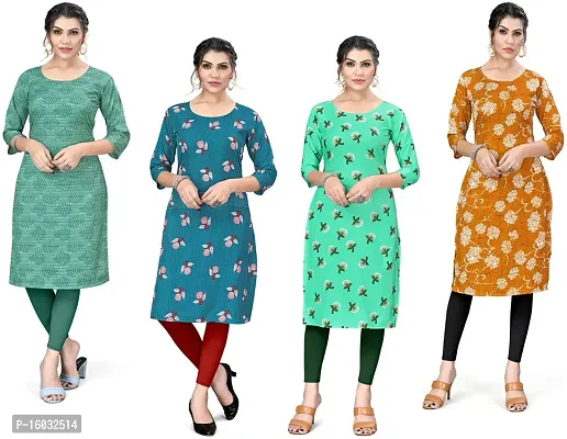 Stylish A-Line Multicoloured Printed Crepe Kurta Pack Of 4-thumb0