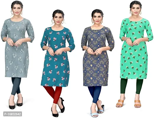 Stylish A-Line Multicoloured Printed Crepe Kurta Pack Of 4-thumb0