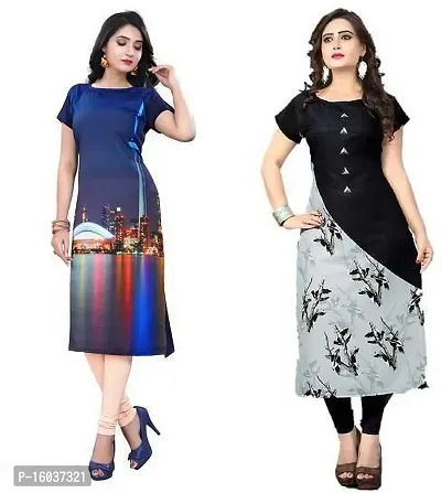 Stylish Printed Crepe Kurta For Women Pack Of 2-thumb0