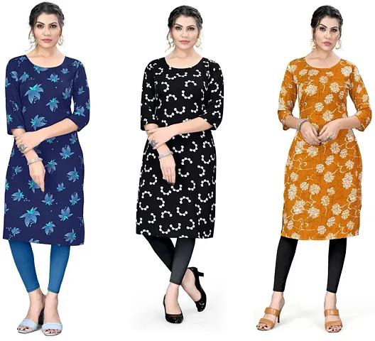 Stylish A-Line Crepe Kurta Combo Of 3