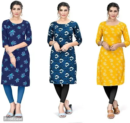 Stylish A-Line Multicoloured Printed Crepe Kurta Pack Of 3-thumb0