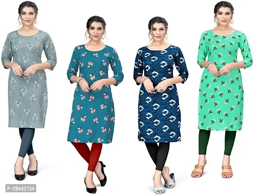 Stylish A-Line Printed Crepe Kurta Pack Of 4