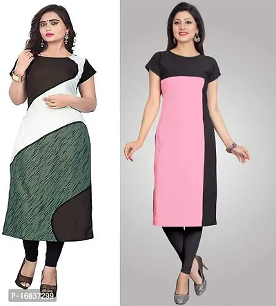 Stylish Colourblocked Crepe Kurta For Women Pack Of 2