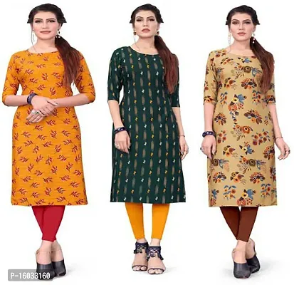 Stylish A-Line Multicoloured Printed Crepe Kurta Pack Of 3-thumb0