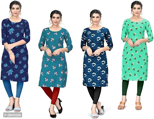 Stylish A-Line Printed Crepe Kurta Pack Of 4