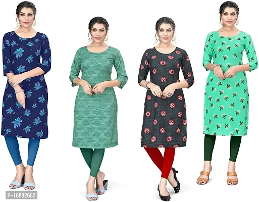 Stylish A-Line Multicoloured Printed Crepe Kurta Pack Of 4-thumb0