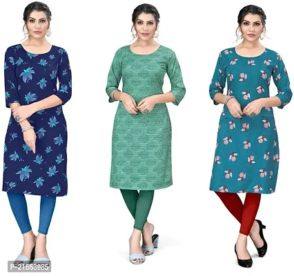 Stylish A-Line Multicoloured Printed Crepe Kurta Combo Of 3-thumb0