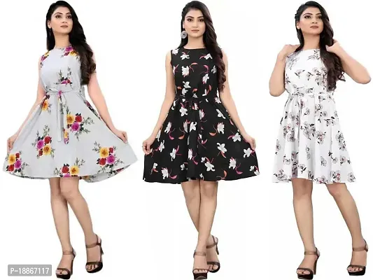 Stylish Fancy Crepe Dresses For Women Pack Of 3-thumb0