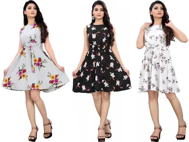 Stylish Fancy Crepe Dresses For Women Pack Of 3