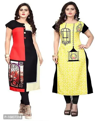 Stylish Printed Crepe Kurta For Women Pack Of 2