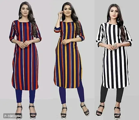 Stylish A-Line Multicoloured Striped Crepe Kurta Pack Of 3-thumb0