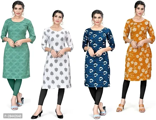 Stylish A-Line Printed Crepe Kurta Pack Of 4