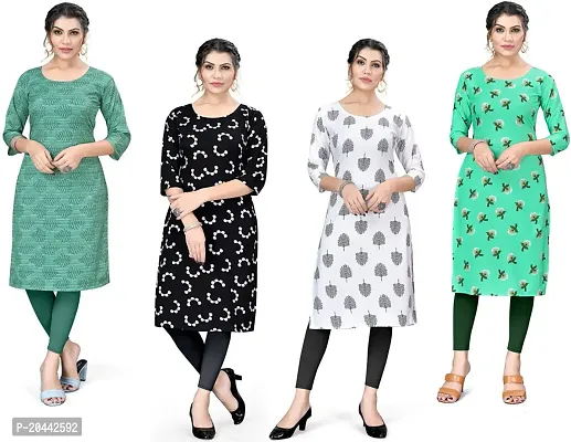 Stylish A-Line Printed Crepe Kurta Pack Of 4-thumb0