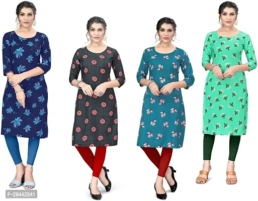 Stylish Straight Floral Print Crepe Kurta Pack Of 4