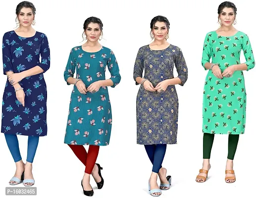 Stylish A-Line Multicoloured Printed Crepe Kurta Pack Of 4-thumb0