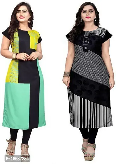 Stylish Printed Crepe Kurta For Women Pack Of 2