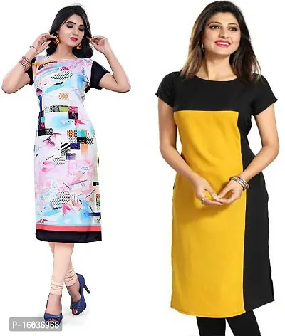 Stylish Printed Crepe Kurta For Women Pack Of 2